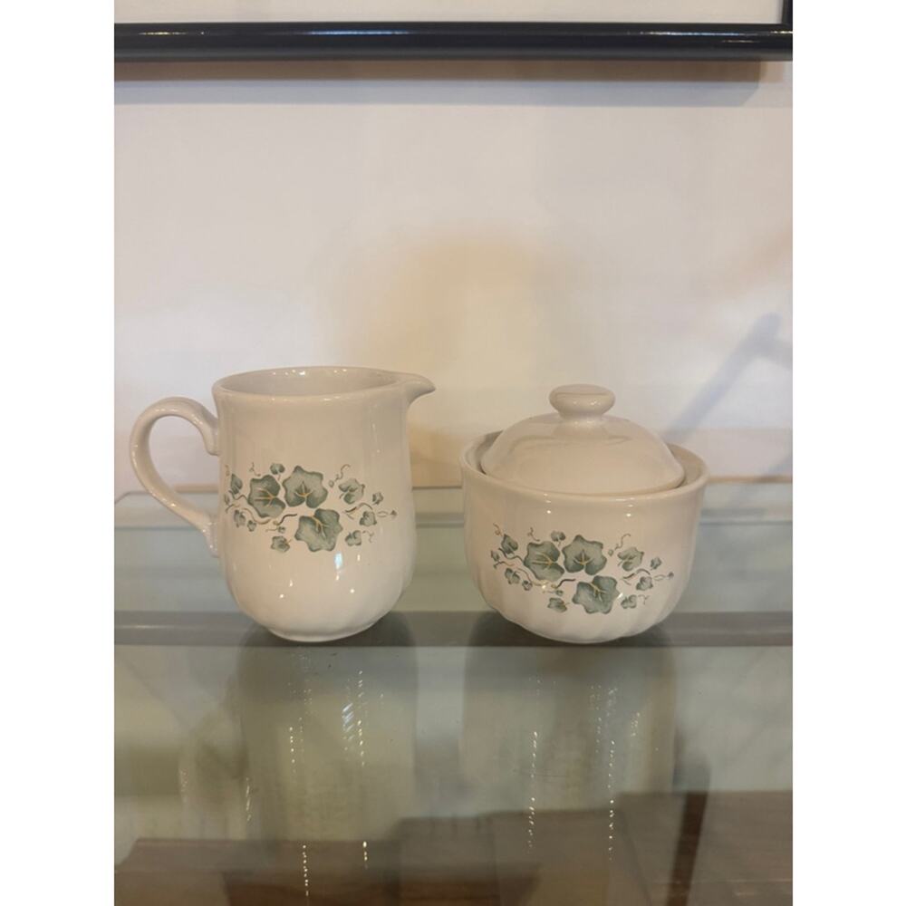 Corelle corningwear English ivy cream and sugar Stonewear dishes